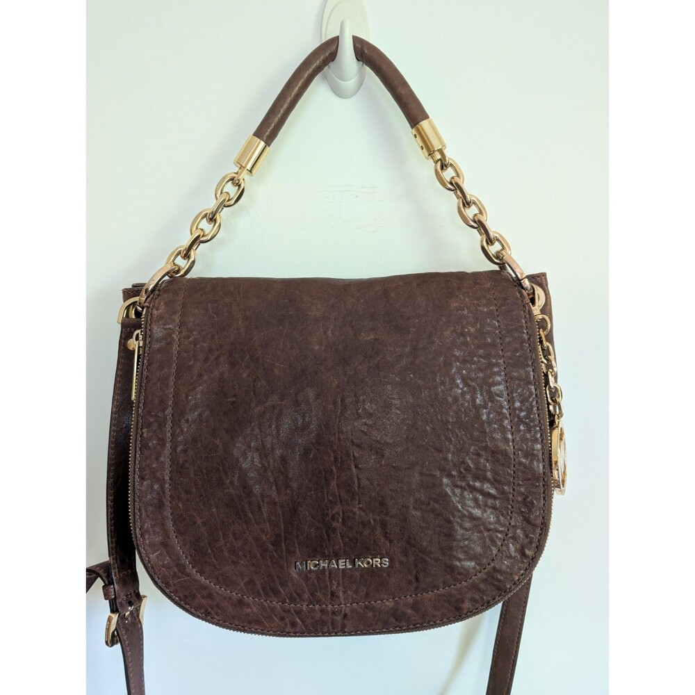 Michael Kors Dark Brown Leather Crossbody Bag with Gold Chain